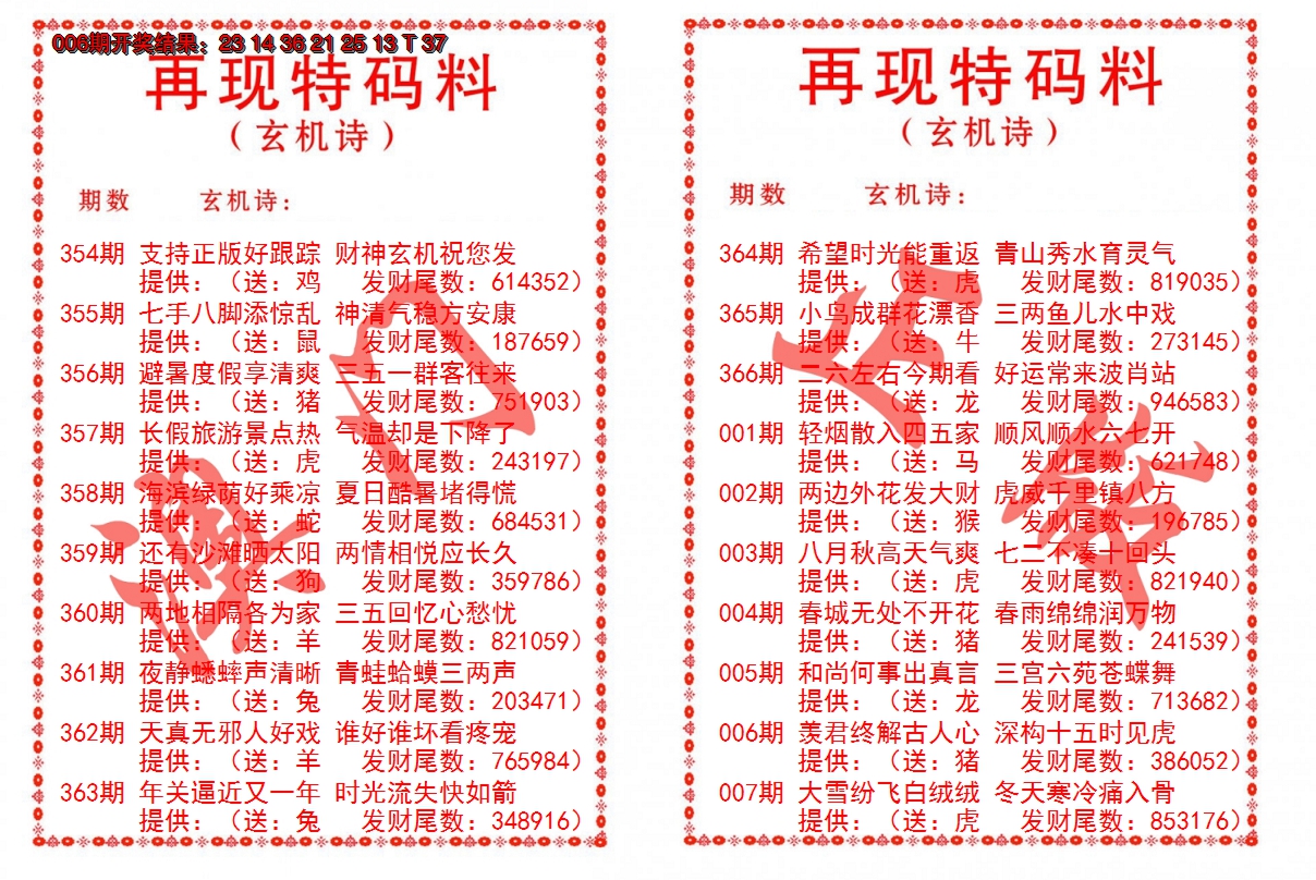 2025007期再现特码料