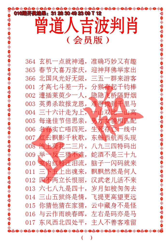 2025017期曾道人吉波邦肖