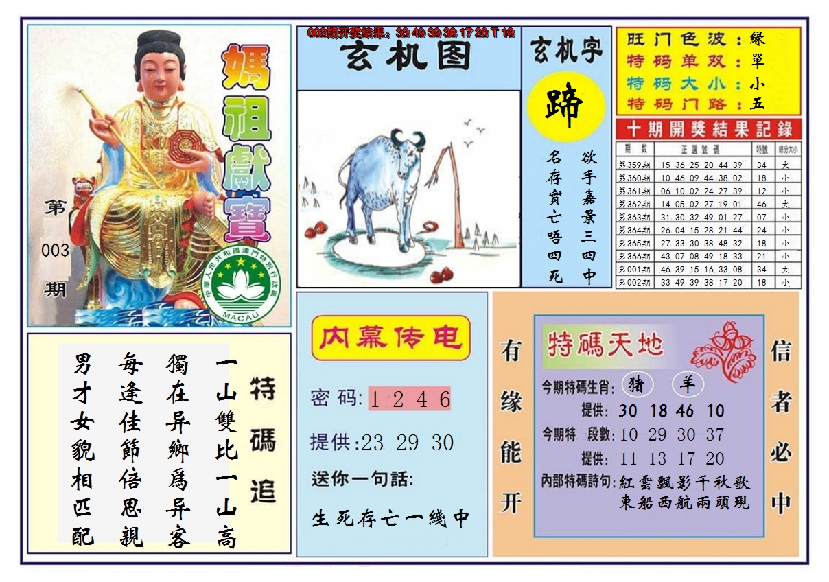 2025003期马祖献宝