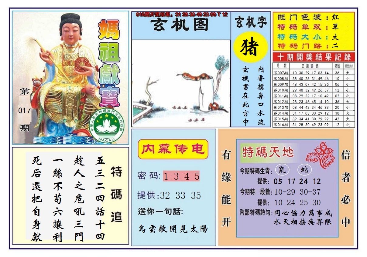 2025017期马祖献宝