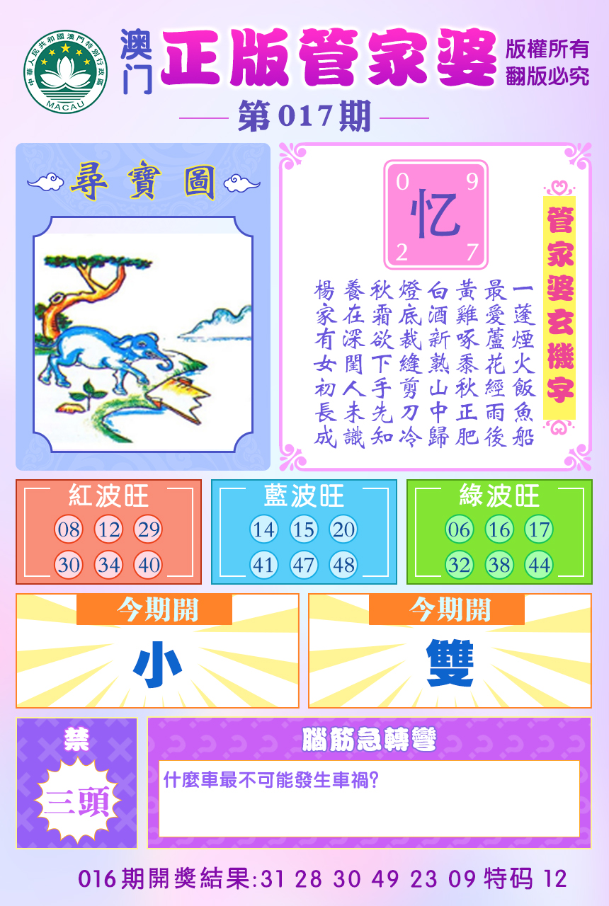2025017期正版管家婆