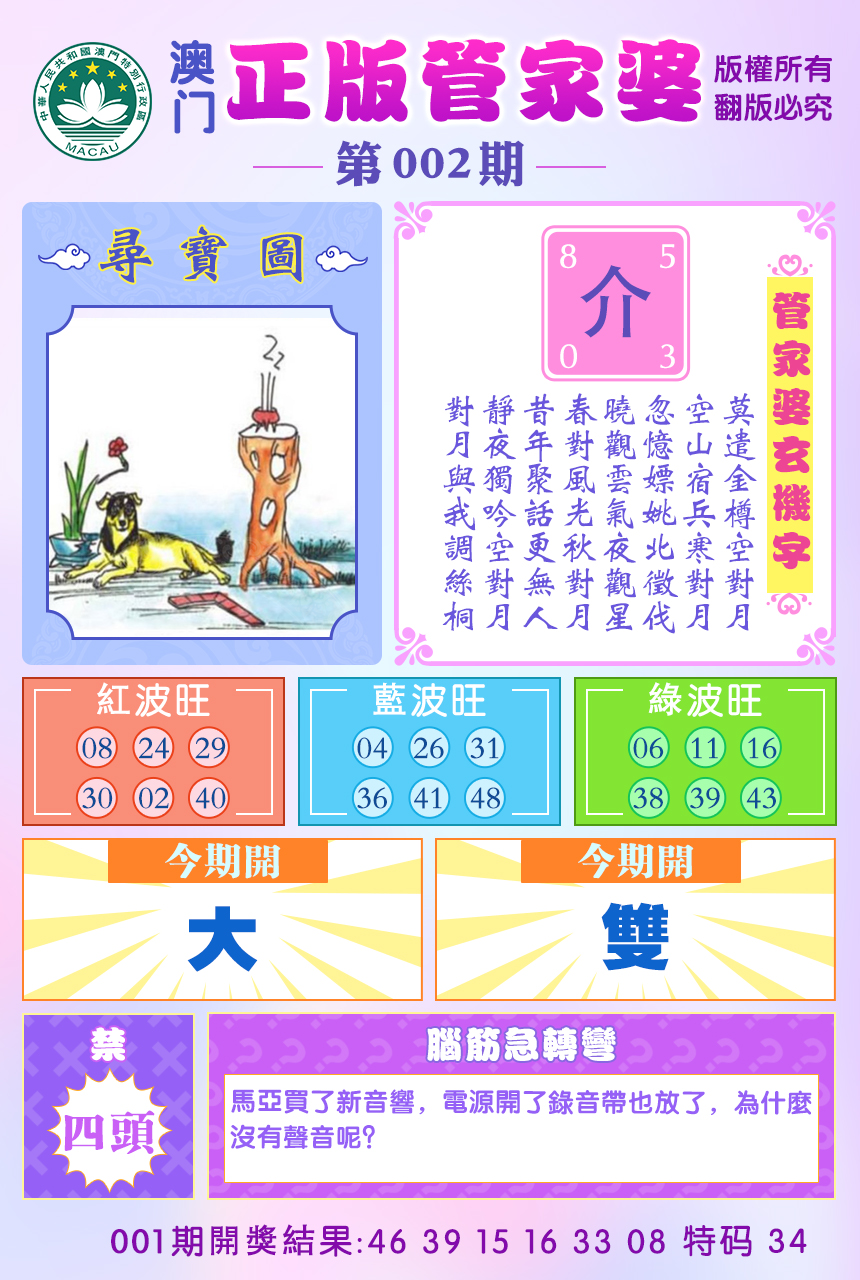 2025002期正版管家婆