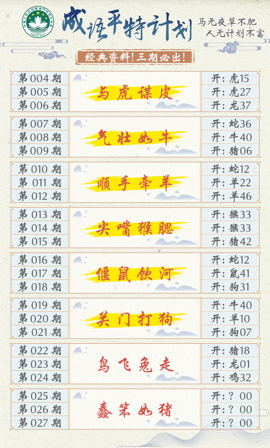 2025025期成语平特计划