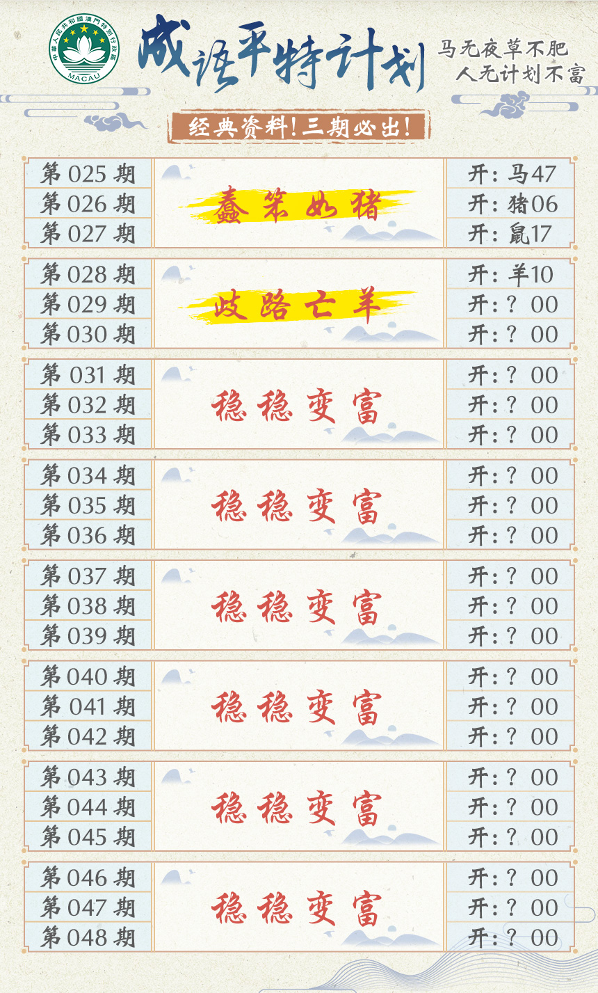 2025029期成语平特计划
