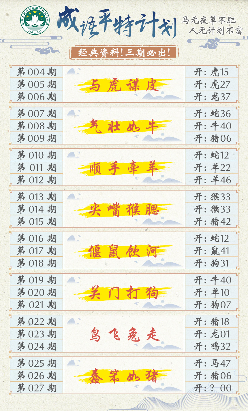 2025027期成语平特计划