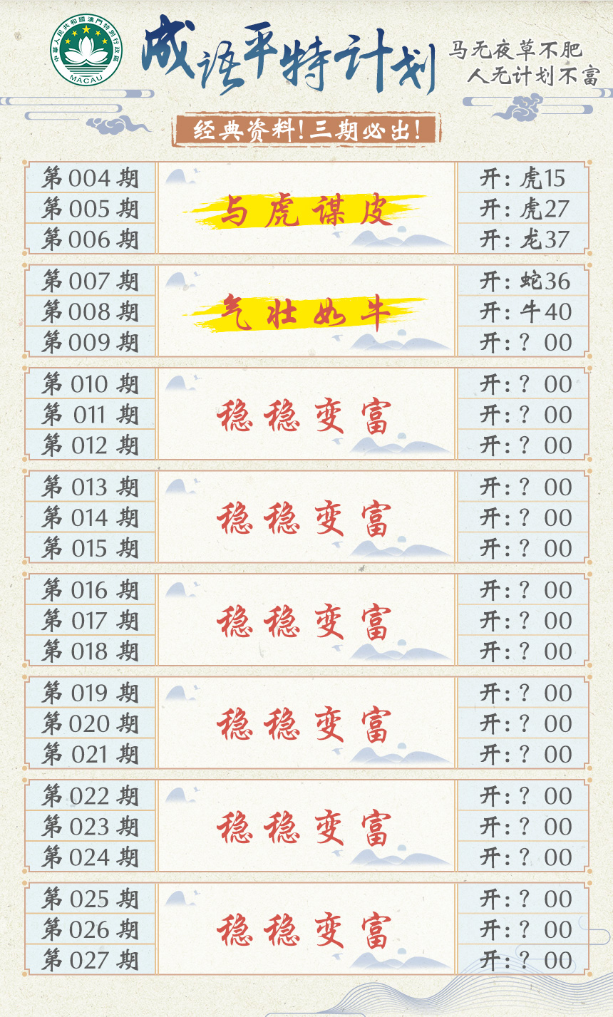 2025009期成语平特计划