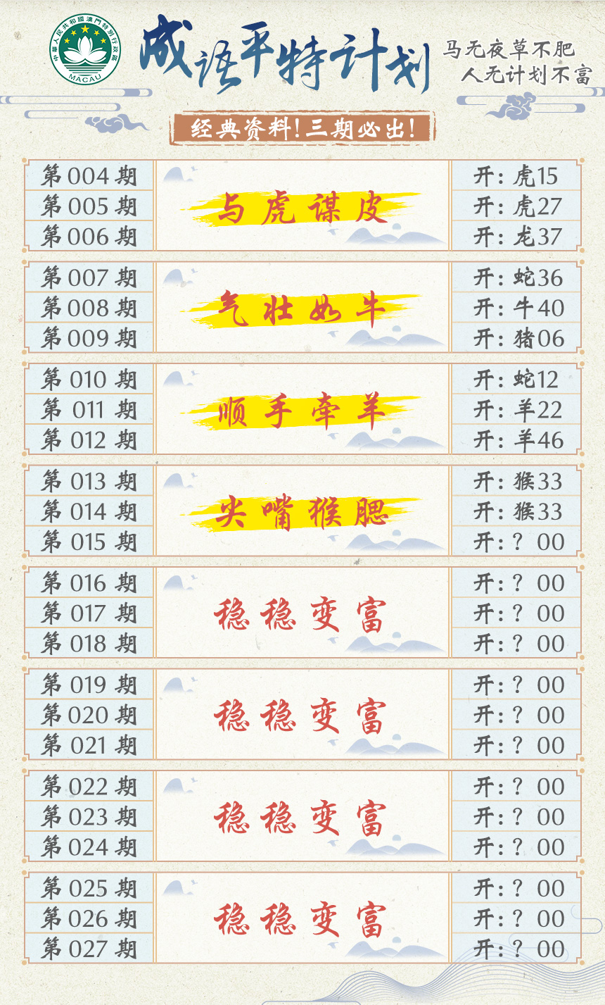 2025015期成语平特计划