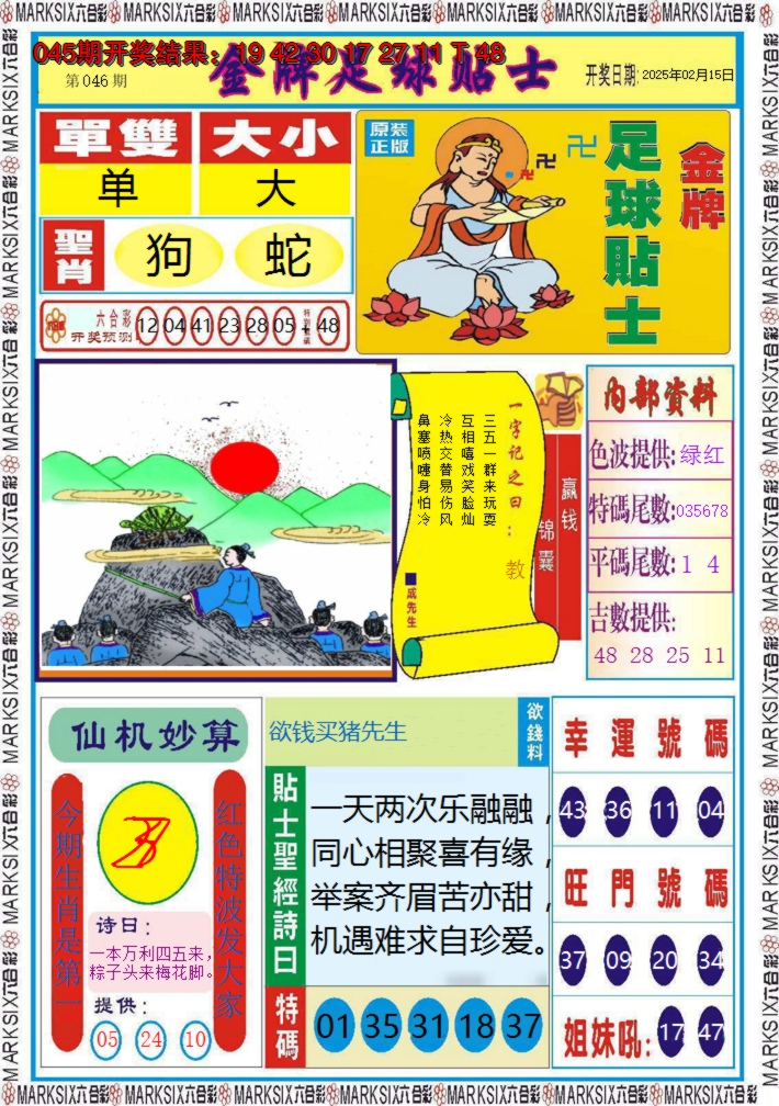 2025046期金牌足球贴士