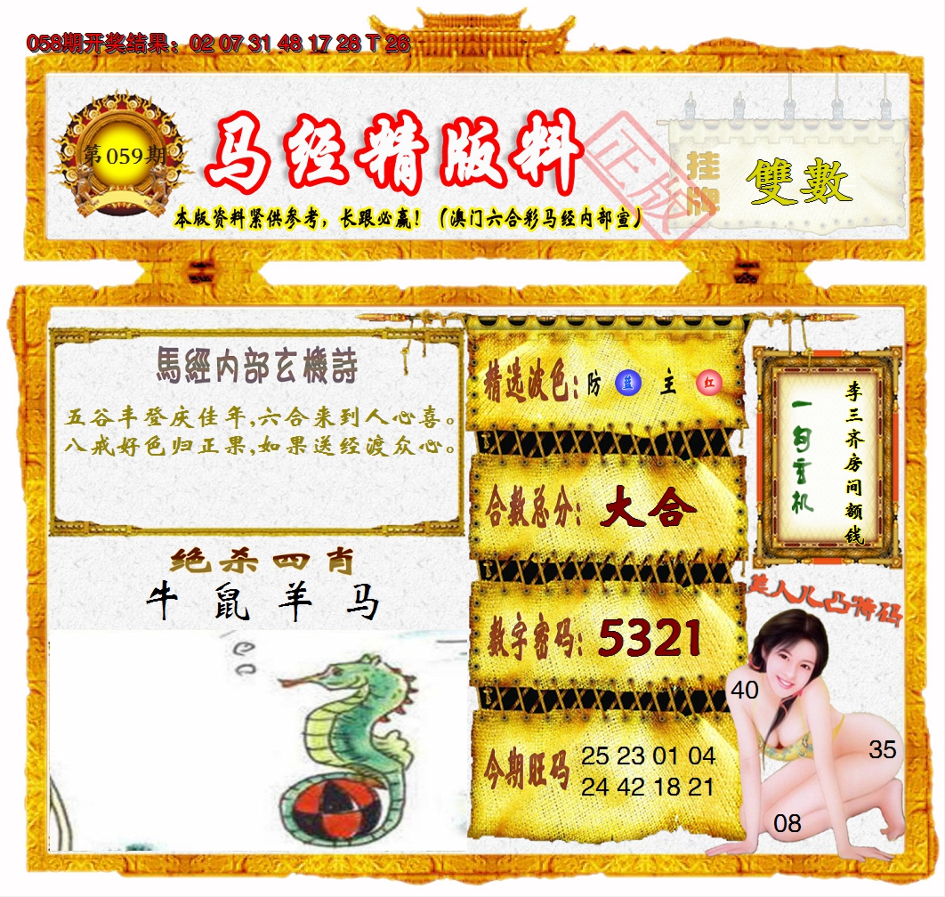 2025059期马经精版料