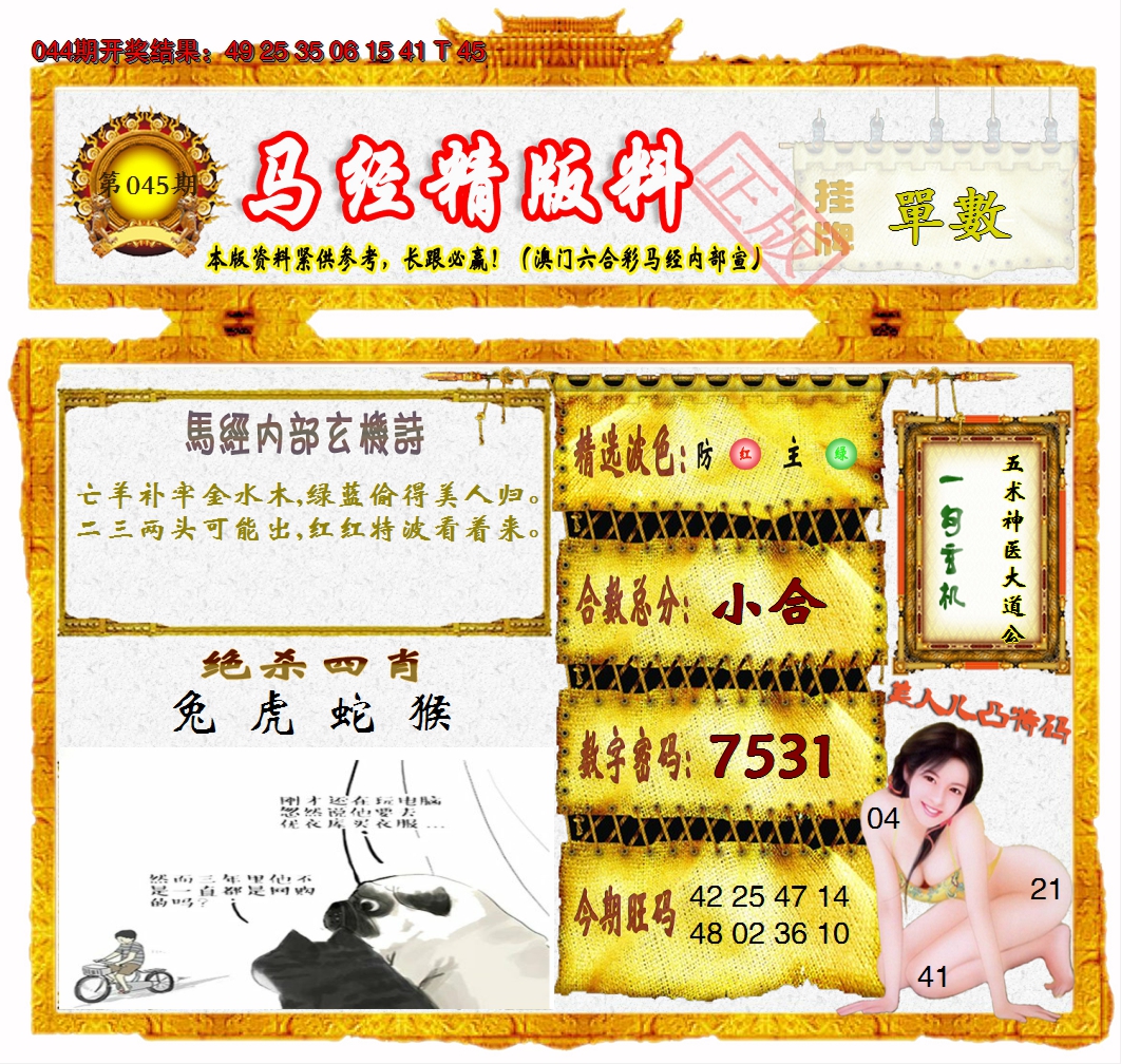 2025045期马经精版料