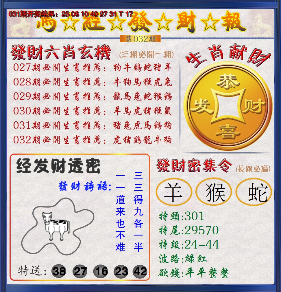 2025032期澳门发财报