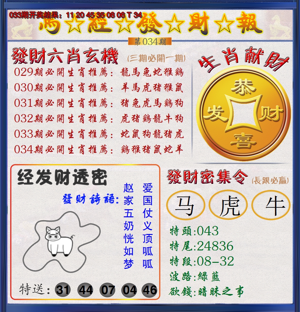 2025034期澳门发财报