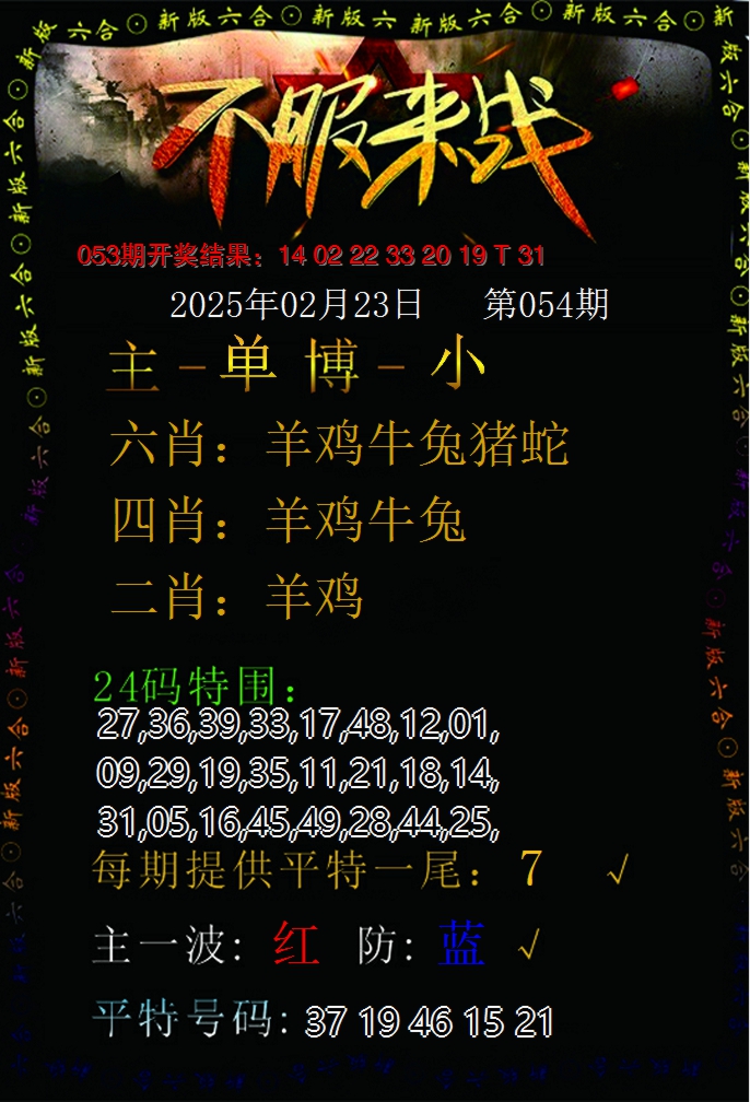 2025054期不服来战