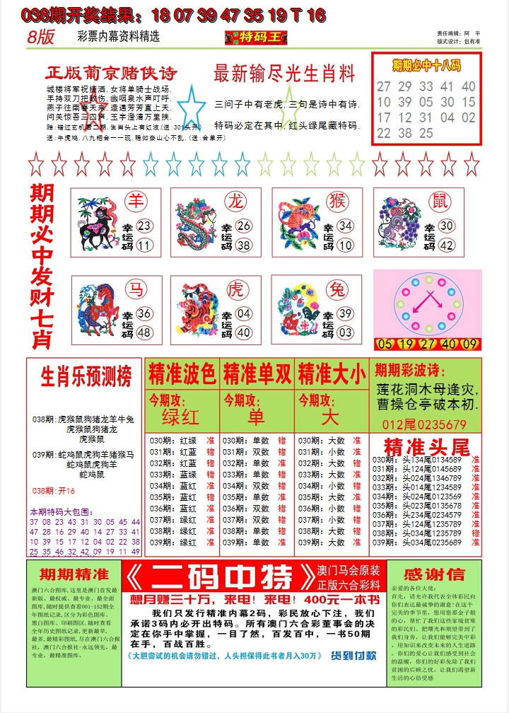 2025039期澳门特码王B