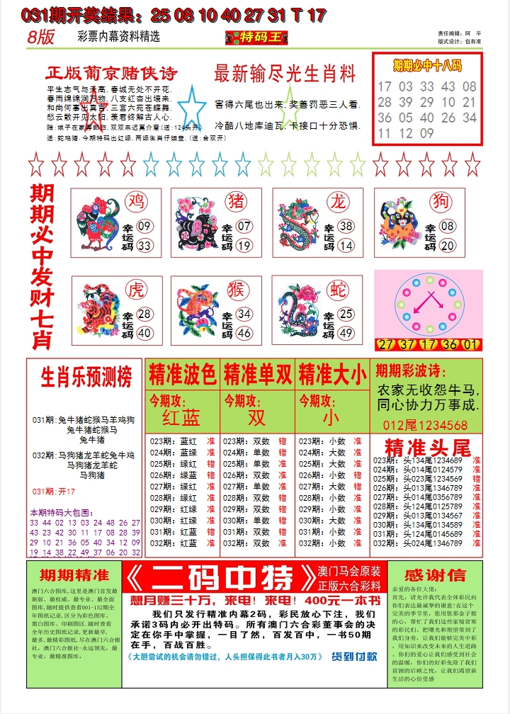 2025032期澳门特码王B