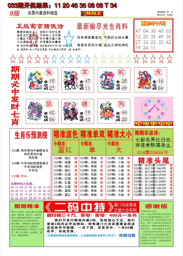 2025034期澳门特码王B