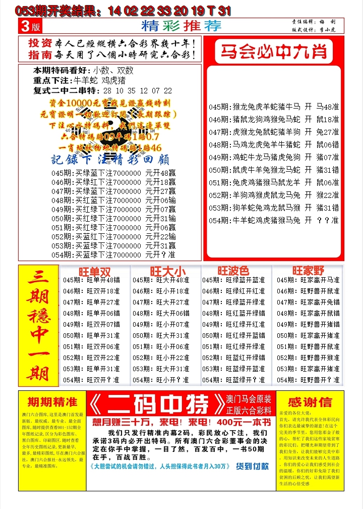 2025054期澳门开门红B