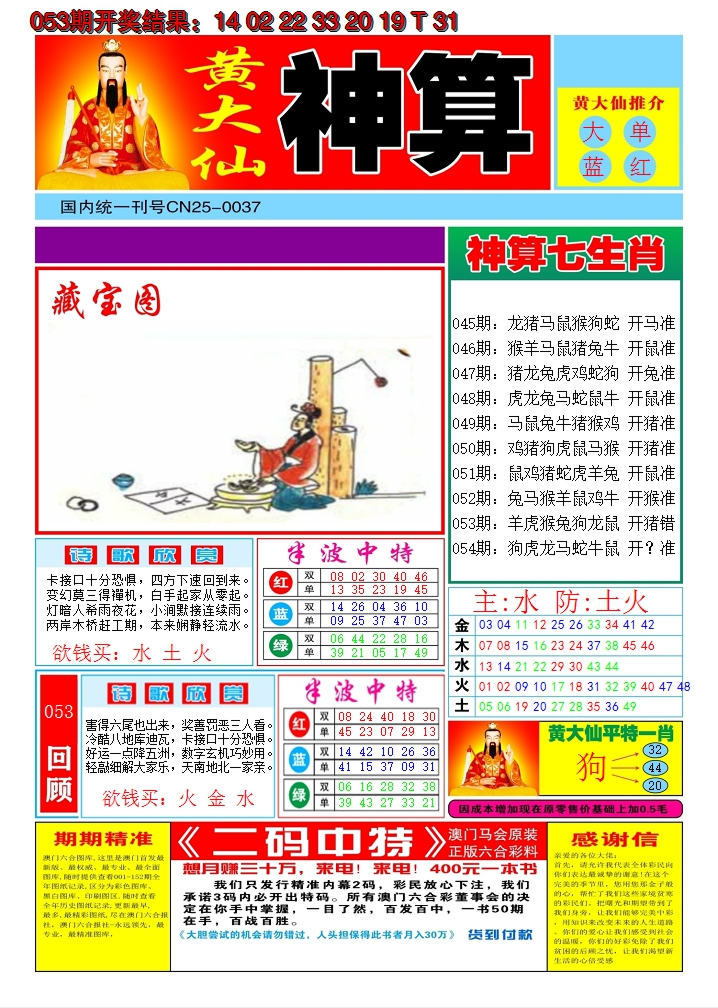 2025054期黄大仙神算A
