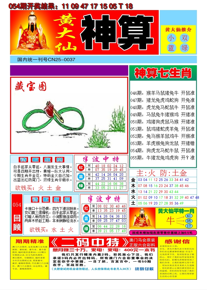 2025055期黄大仙神算A