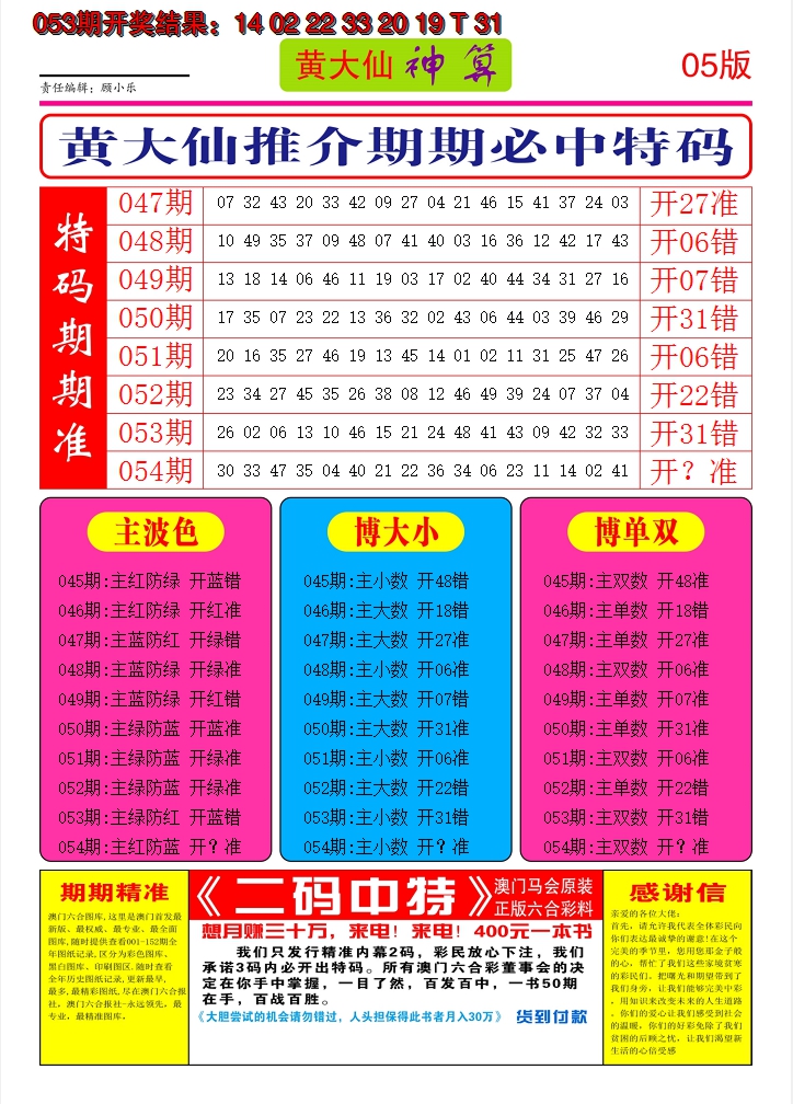 2025054期黄大仙神算D