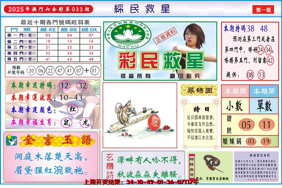 2025033期澳门彩民救星
