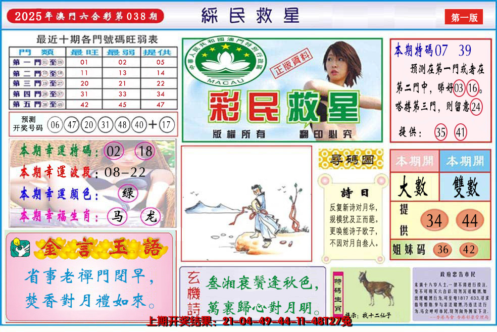 2025038期澳门彩民救星
