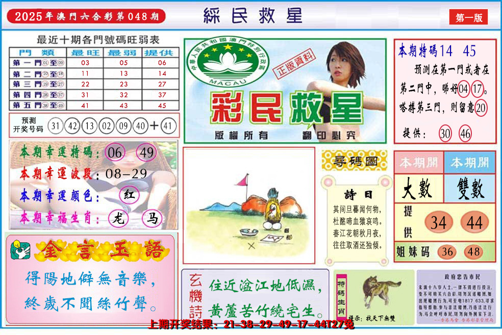 2025048期澳门彩民救星