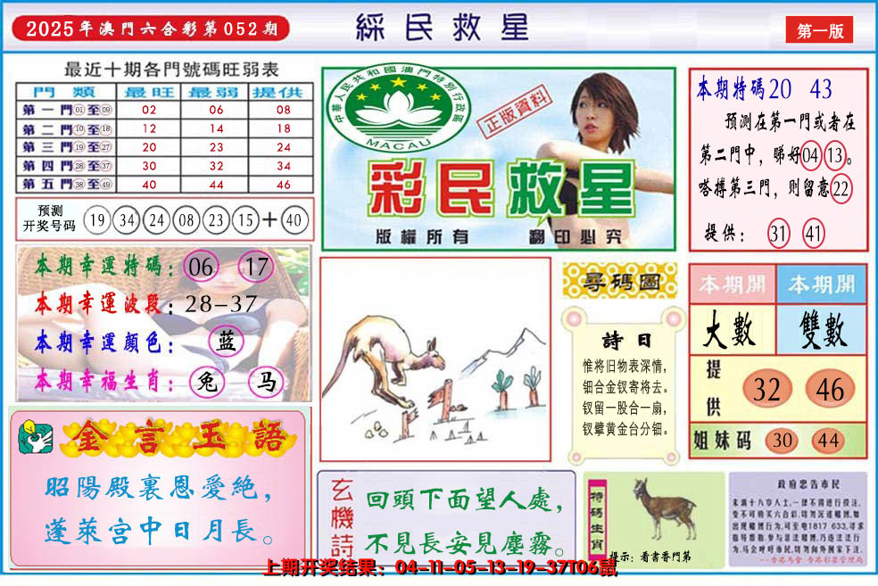 2025052期澳门彩民救星