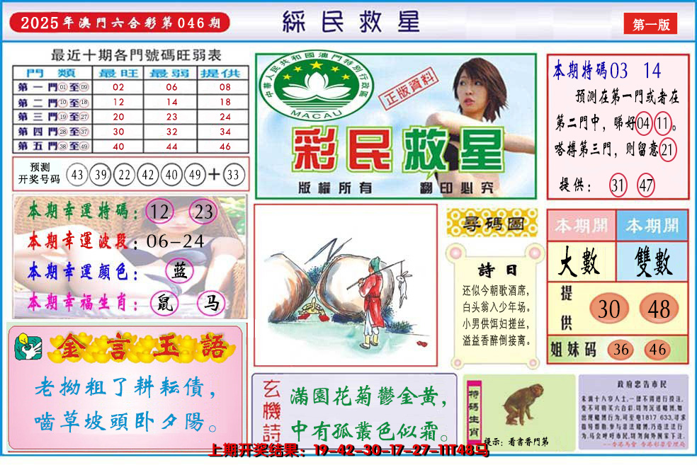 2025046期澳门彩民救星