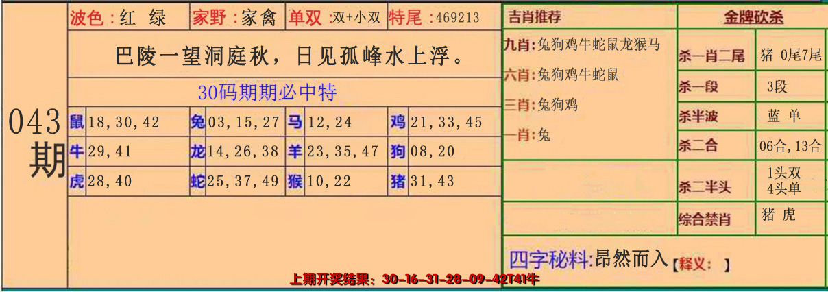 2025043期30码中特