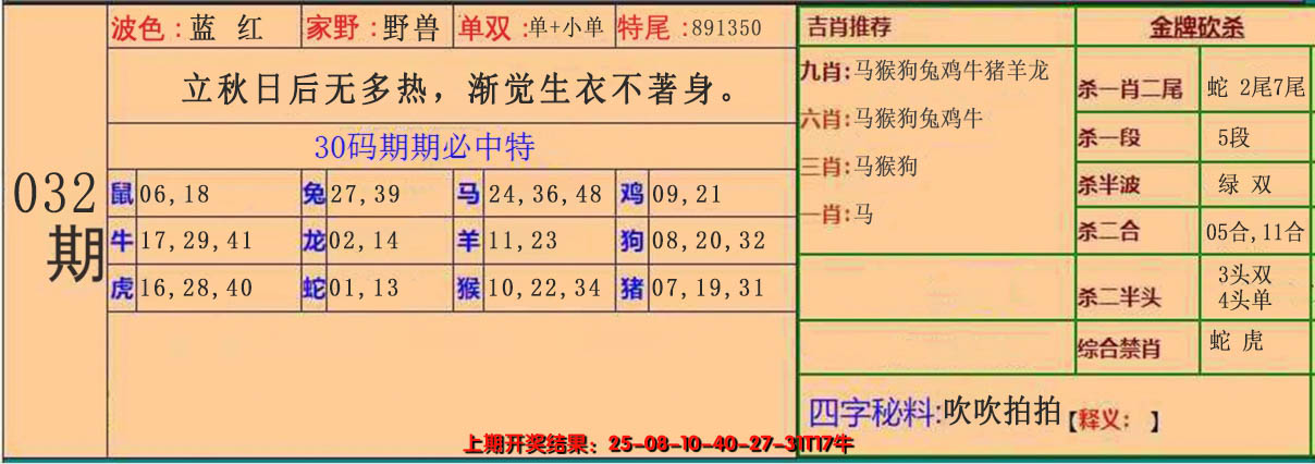 2025032期30码中特