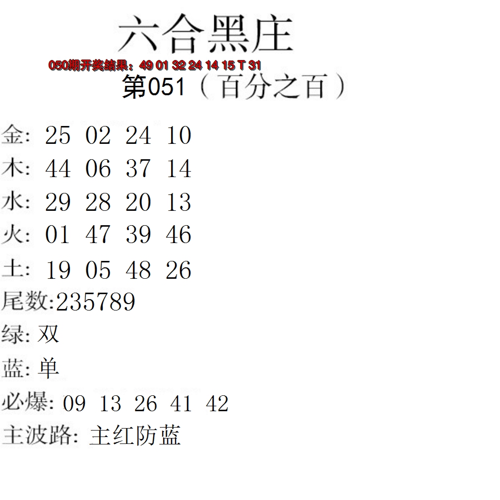 2025051期六合黑庄