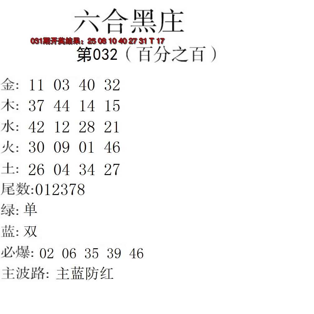 2025032期六合黑庄