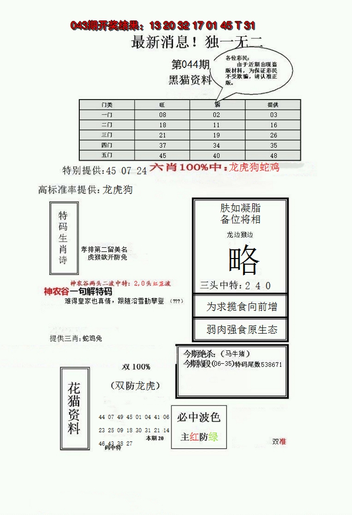 2025044期独一无二(正)