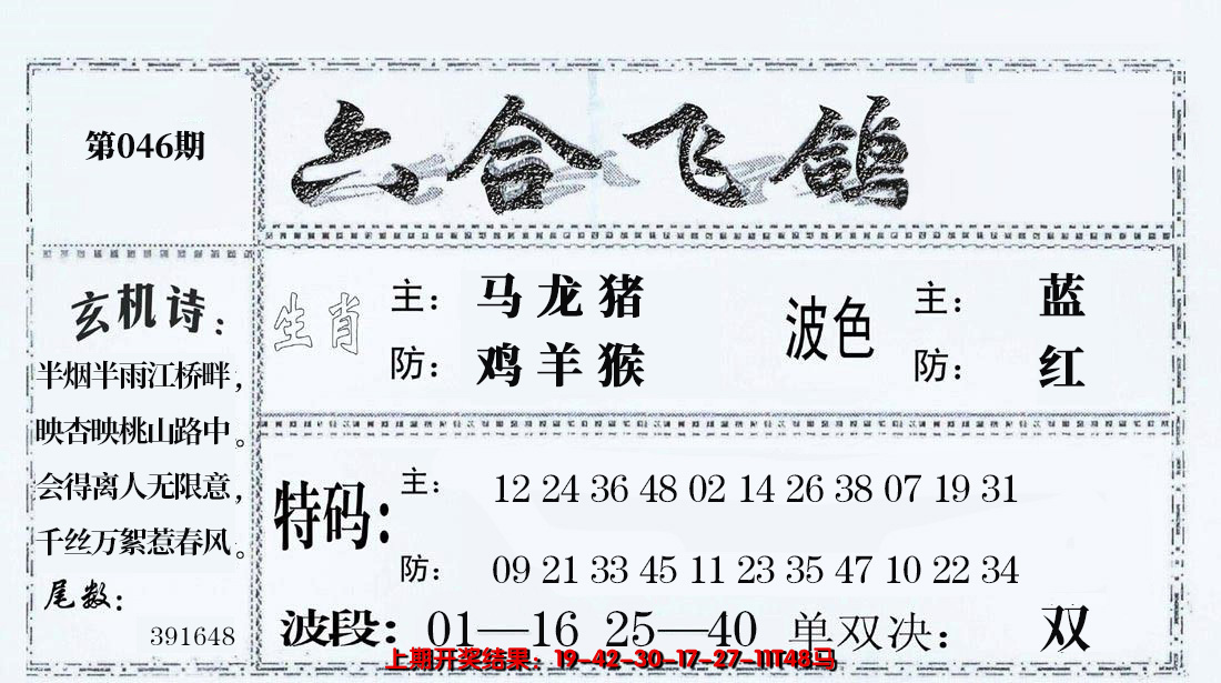 2025046期六合飞鸽