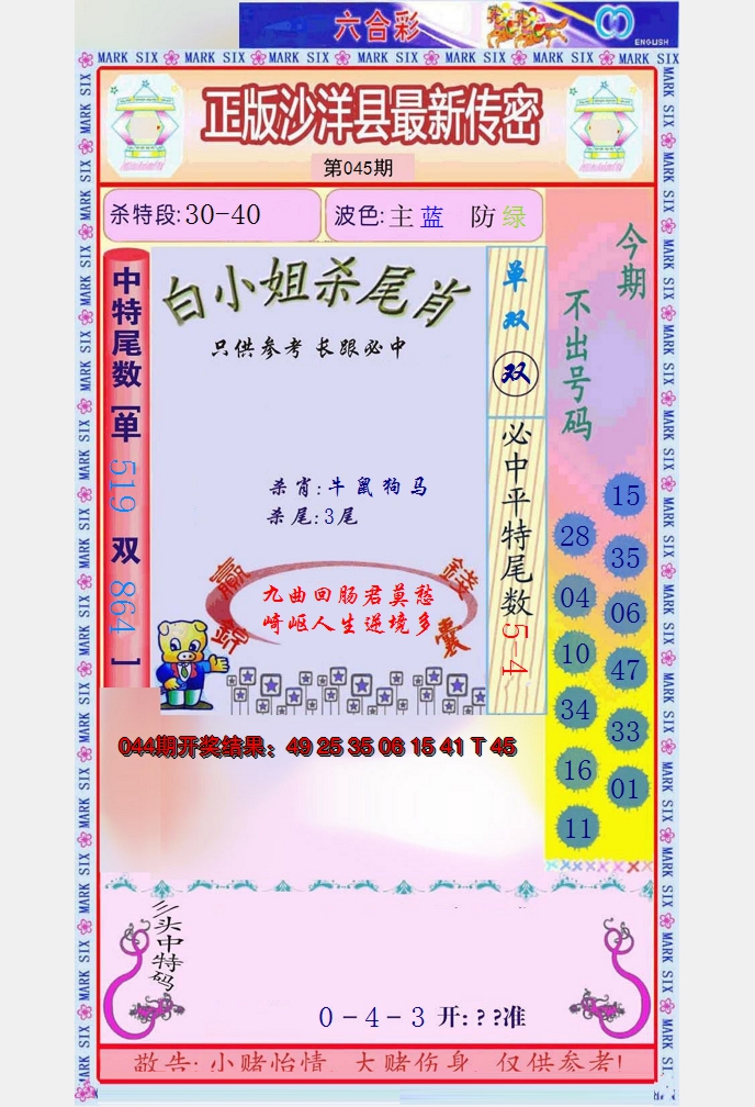 2025045期沙洋县最新传密