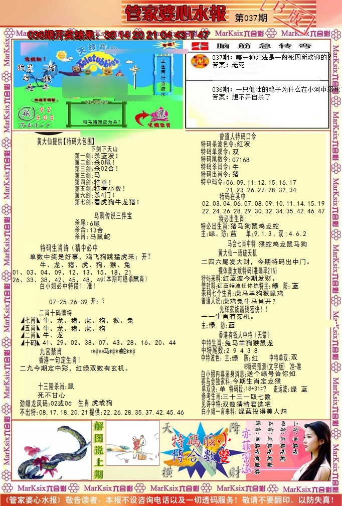 2025037期管家婆心水报B