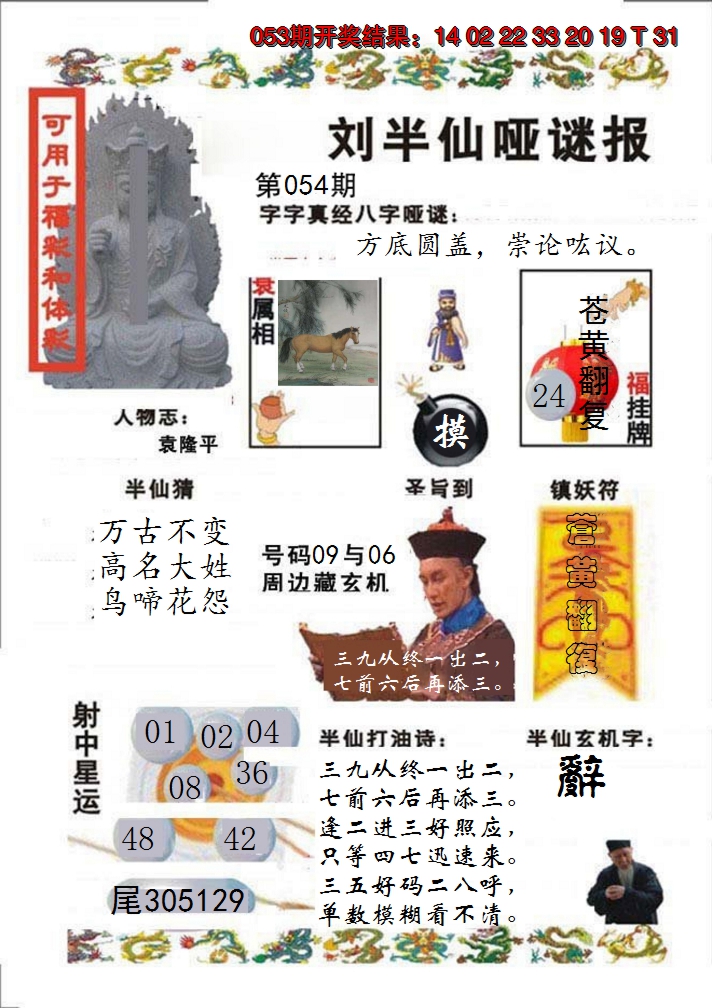 2025054期刘半仙哑谜报