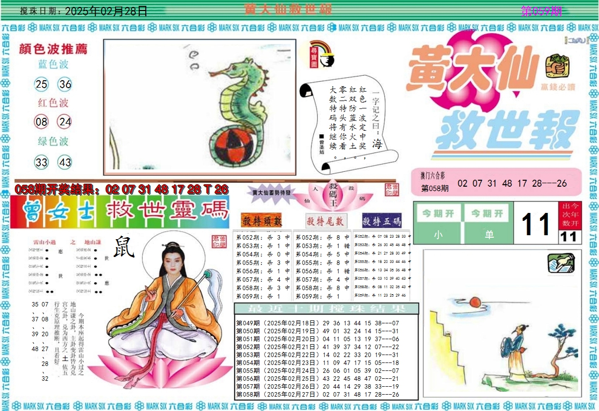 2025059期黄大仙救世A