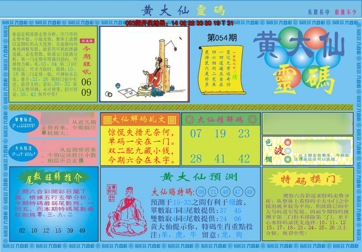 2025054期黄大仙灵码A