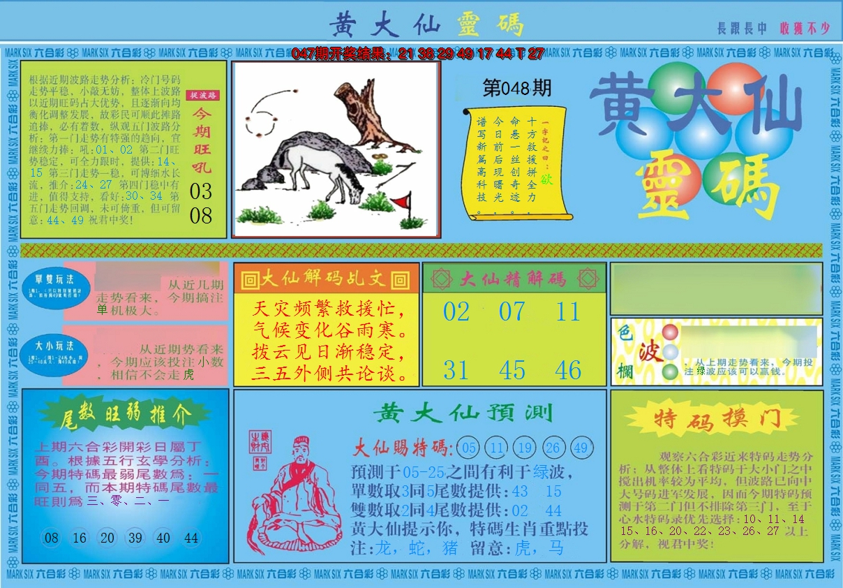 2025048期黄大仙灵码A