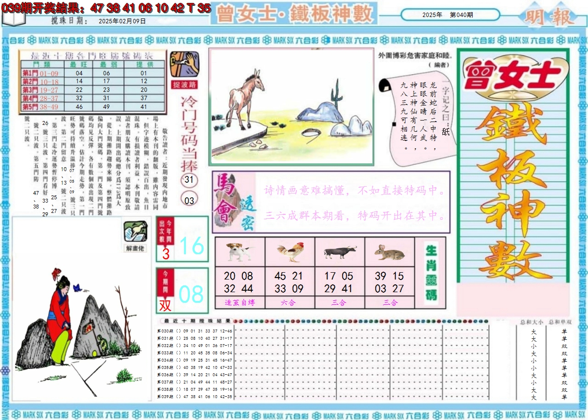 2025040期曾女士铁板神数A