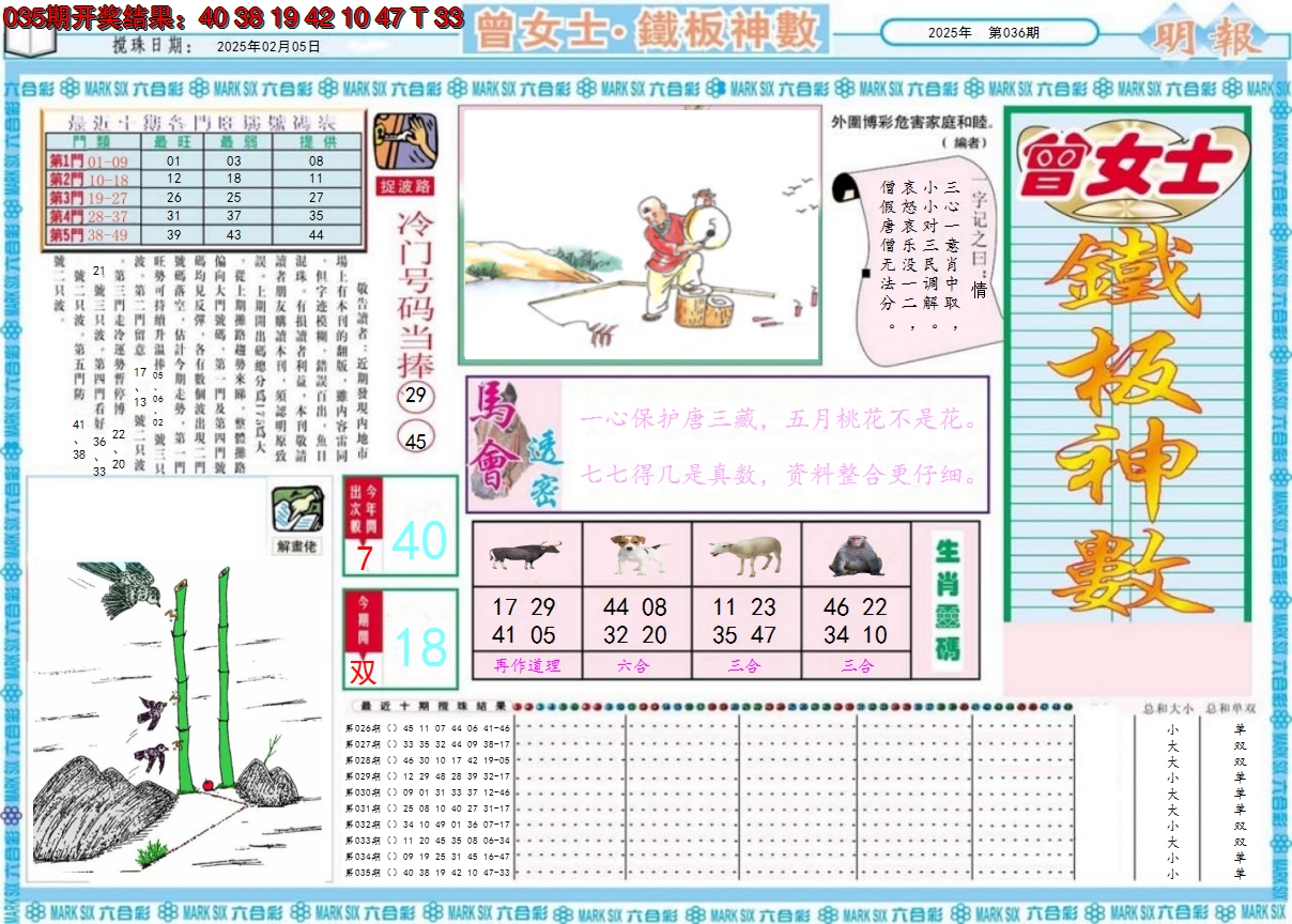 2025036期曾女士铁板神数A