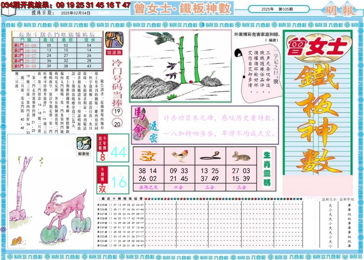 2025035期曾女士铁板神数A