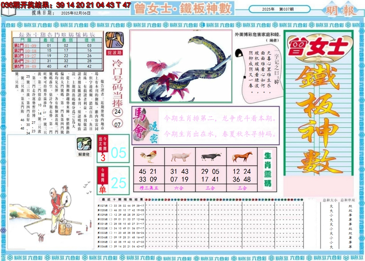 2025037期曾女士铁板神数A