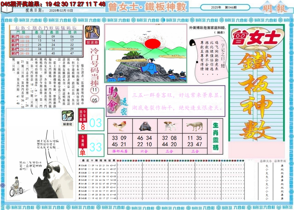 2025046期曾女士铁板神数A