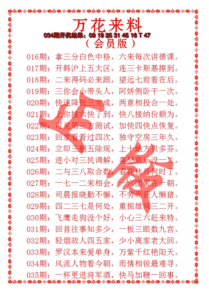 2025035期万花来料