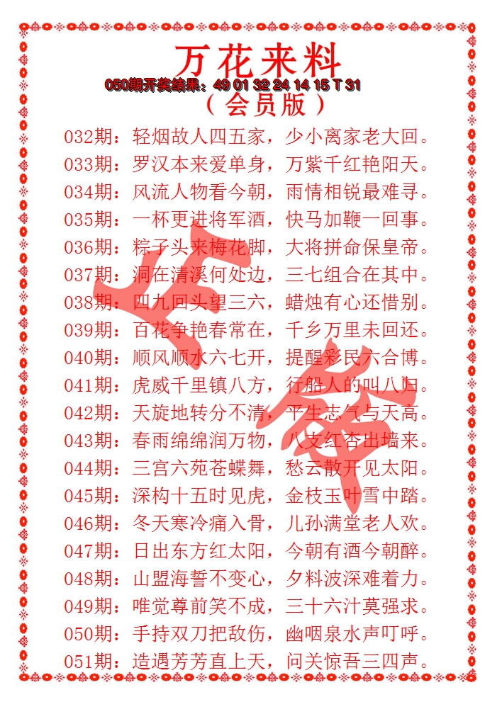 2025051期万花来料