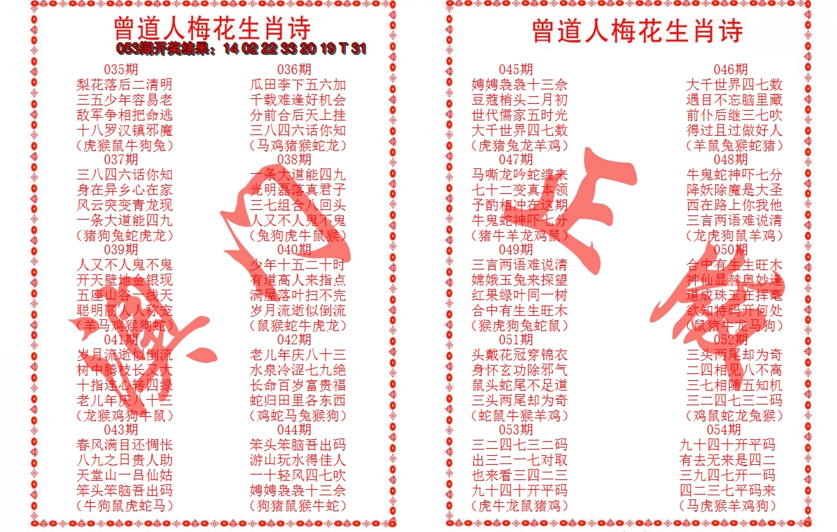 2025054期曾道人梅花生肖诗