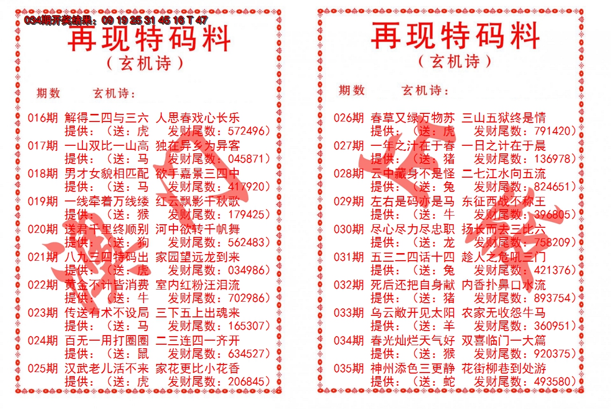 2025035期再现特码料